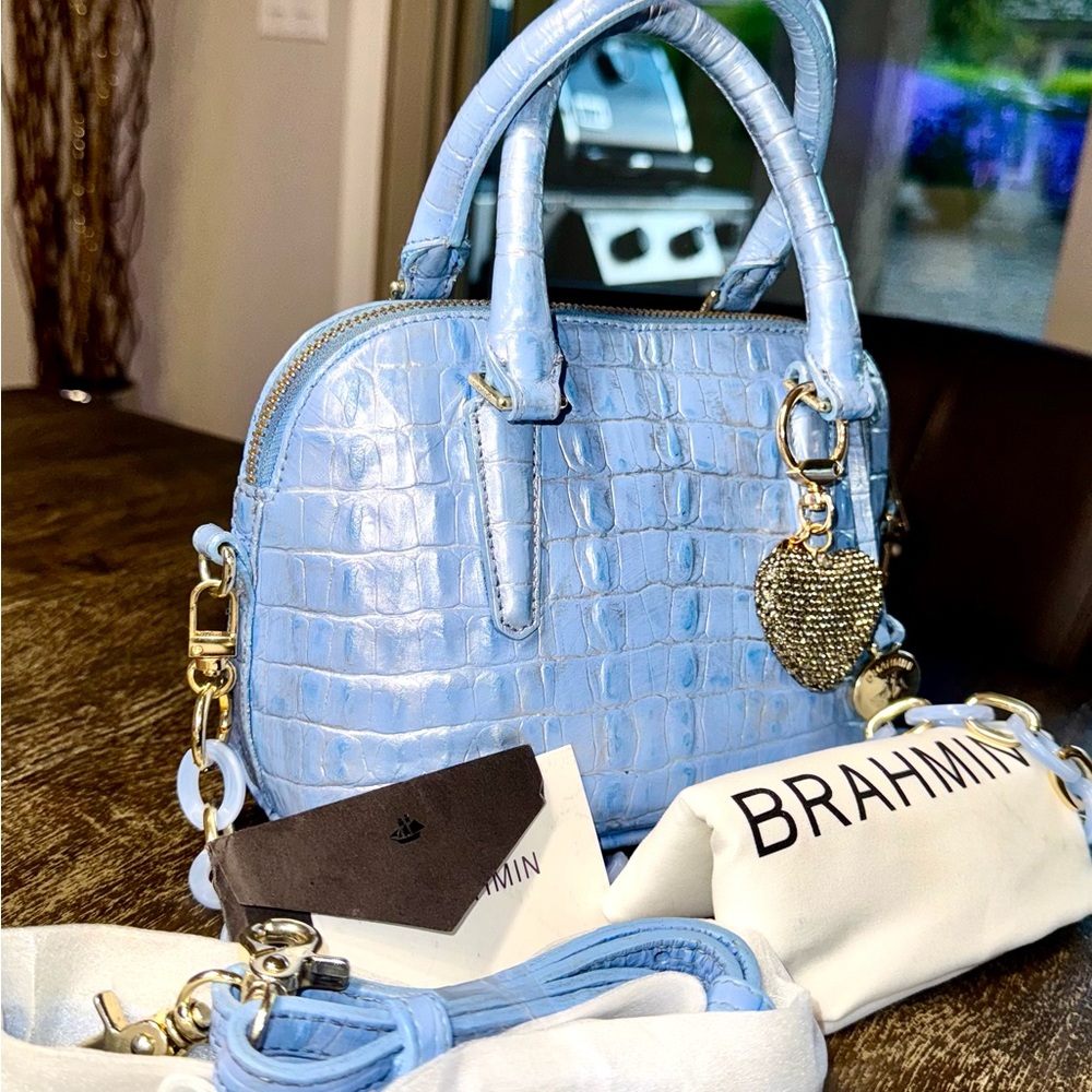 Brahmin Light Blue Dottie Satchel Crossbody/Shoulder Women's Bag 💙